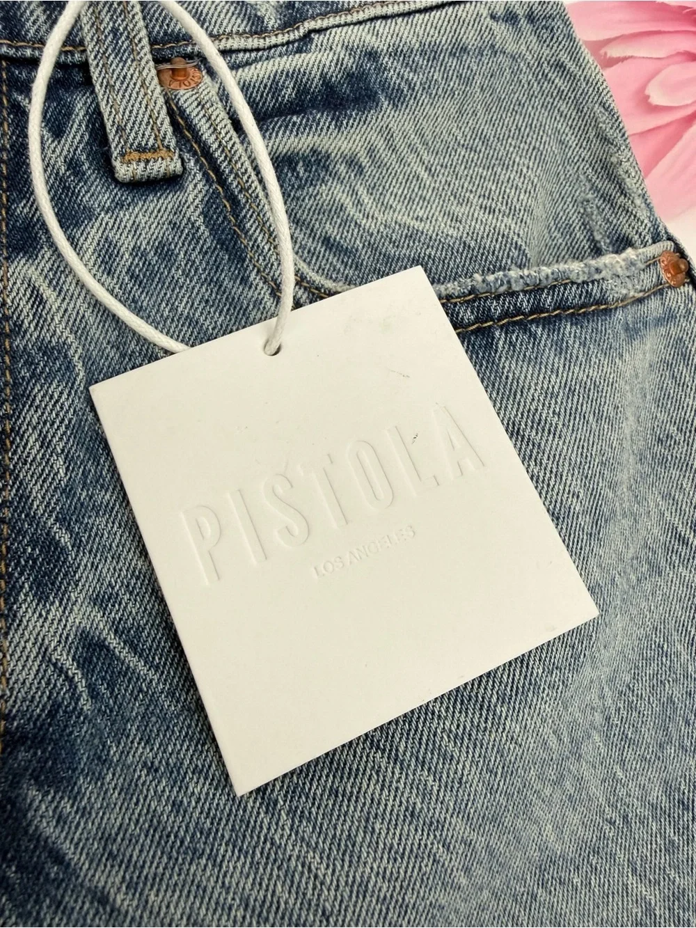 Pistola Kaylee High Rise Pinched Loose Straight Jean Short in Boulder Wash Blue